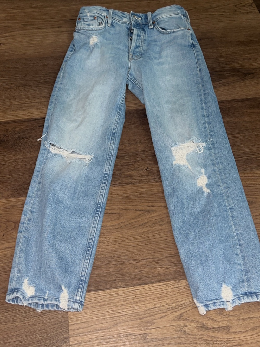 MOTHER Light Blue Distressed Relaxed Jeans